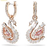  Bông Tai, Khuyên Tai Swarovski Swan drop earrings Pavé, Swan, Pink 5732415 