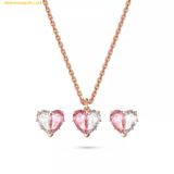  Dây Chuyền, Bông Tai Swarovski Gema 520 Pendant Heart, Pink, Rose Gold-Tone Plated set (Bộ Trang Sức) 