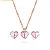 Dây Chuyền, Bông Tai Swarovski Gema 520 Pendant Heart, Pink, Rose Gold-Tone Plated set (Bộ Trang Sức)