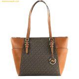  Túi Tote Michael Kors MK Charlotte Signature Leather Large Top Zip Tote Handbag Màu Nâu 