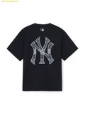  Áo Phông MLB Vintage Denim-like Monogram Big Lux Oversized Short Sleeve T-shirt New York Yankees Black 3ATSM0663-50BKS 