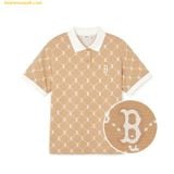  Áo Polo MLB Women's Diamond Monogram Jacquard Collar T-Shirt BOS (L.Camel) 3FPQM0243-43CAL 