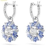  Khuyên Tai, Bông Tai Swarovski Idyllia drop earrings Mixed cuts, Flower, Blue, Rhodium plated 5680016 