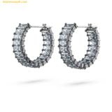  Bông Tai, Khuyên Tai Swarovski Matrix hoop earrings, Baguette cut, Gray, Ruthenium plated 5658650 