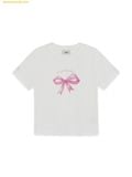  Áo Phông MLB Women's Ribbon Graphic Slim Semi-Crop Short Sleeve T-Shirt New York Yankees White 3FTSN6863-50WHS 