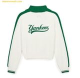  Áo Half-Zip MLB Women's Sporty Varsity Sleeve Contrast Half-Zip Sweater NY (Cream) 3FKPV0444-50CRS 