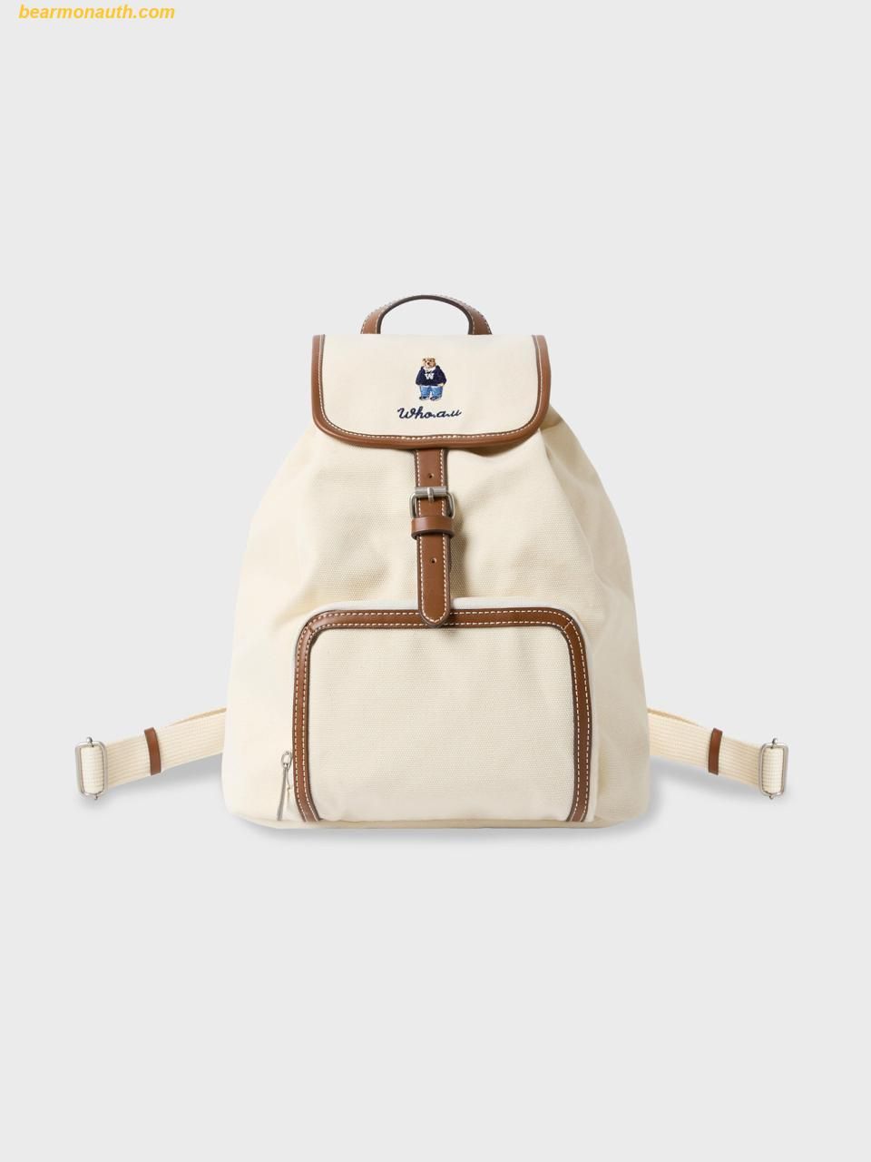  Balo WHOAU Canvas Pocket Backpack Màu Trắng Kem 