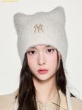  Mũ Len MLB Meow Earflap Beanie New York Yankees 3ABNV0756-50CRS Trắng Cream 