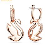  Khuyên Tai , Bông Tai Swarovski Iconic Swan Drop Earrings Swan, Pink, Rose Gold-Tone Plated 