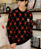  Áo Sweat MLB Heart-patterned oversized man-to-man NY (Black) 3AMTH0124-50BKS 