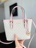 Túi Tote Mini Michael Kors Jet Set Travel Extra Small Logo Top-Zip Tote Bag Powder Blush Trắng Logo 