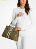  Túi Xách Michael Kors Hamilton Medium Leather and Snake Embossed Stripe Satchel 35S4SHMS6G Màu Xanh Olive 