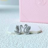  Bông Tai , Khuyên Tai Swarovski Swan stud earrings Swan, White, Rhodium plated 5647873 