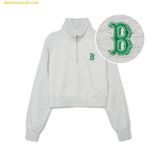  Áo Half-zip MLB Women's Medium Logo Crop Half-Zip Man-to-Man BOS L.Sand 3FMTB0731-43MGL 