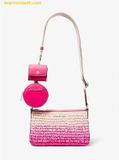  Túi Đeo Chéo Michael Kors Jet Set Small Ombre Straw Crossbody Bag with Case cho Apple Airpods Pro 3in1 - Hồng 