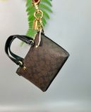  Túi Móc Khoá COACH CC895 Mini Gallery Tote Bag Charm Signature Canvas Nâu Logo CC895 