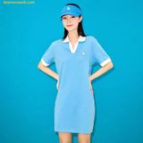  Đầm Polo MLB Women's Open Collar Contrast Comfortable Fit Collar Dress LA (Sky blue) 3FOPB0333-07SBS 