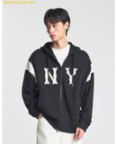  Áo Hoodie Zip MLB Sporty Varsity Shoulder Contrast Hooded Zip-Up NY (Black) 3ATRV0144-50BKS 