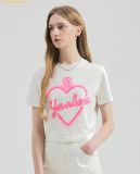  Áo Crop MLB Women's Heart Medium Logo Slim Crop Short Sleeve T-shirt NY (Ivory) 3FTSH0243-50IVS 