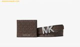  Ví Nam Michael Kors MK Signature Logo Wallet and Reversible Belt Gift Set Set Ví + Thắt Lưng Màu Nâu Logo 
