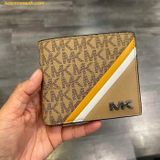  Ví Nam Michael Kors MK Rivington Striped Logo Billfold Wallet With Coin Pouch Màu Vàng Logo 