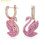  Khuyên Tai , Bông Tai Swarovski Iconic Swan Drop Earrings Swan, Pink, Rose Gold-Tone Plated 