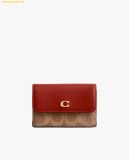  Ví Gập Coach Essential Mini Trifold Wallet In Signature Canvas Nâu Logo 