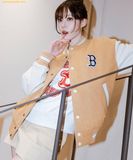  Áo Khoác Bomber MLB Basic Medium Logo Wool Varsity Jacket BOS (Sand) 