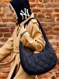  Túi Đeo Chéo Chần Bông MLB Quilted Hobo Bag Large New York Yankees Black 3ABQL0936-50BKS Đen 