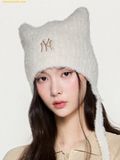  Mũ Len MLB Meow Earflap Beanie New York Yankees 3ABNV0756-50CRS Trắng Cream 