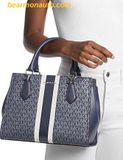  Túi Xách Michael Kors Marilyn Medium Signature Logo Stripe Satche Navy 35F5S6AS6V 
