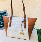  Túi Tote Michael Kors Charlotte Large Logo and Leather Top-Zip Tote Bag 35T0GCFT3B Trắng Logo 