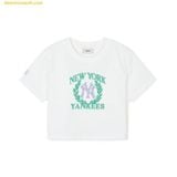  Áo Crop MLB Women's Varsity Sports Semi-Crop Short Sleeve T-Shirt NY (White) 3FTSV0443-50WHS 
