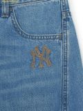  Quần Óng Suông MLB Women's Varsity Vintage Slub Curved Tuck Wide Denim Pants New York Yankees Indigo 