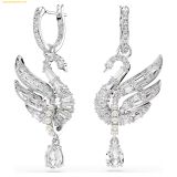  Bông Tai, Khuyên Tai Swarovski Swan earrings Swan, White, Rhodium plated 5723388 