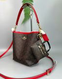  Túi Móc Khoá COACH CC895 Mini Gallery Tote Bag Charm Signature Canvas Nâu Logo CC895 