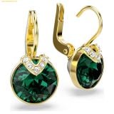  Bông Tai, Khuyên Tai Swarovski Bella V drop earrings Round cut, Green, 18K gold finish 5735389 