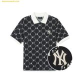  Áo Polo MLB Women's Diamond Monogram Jacquard Collar T-Shirt NY (Black) 3FPQM0243-50BKS 