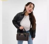  Túi Trống Coach Rowan Satchel Bag In Signature Canvas CV961 Walnut Black 