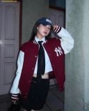  Áo Khoác Bomber MLB Wool Basic Varsity Jacket 3AJPV0141-50WIS Đỏ Đô 
