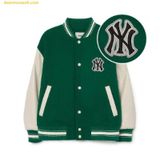  Áo Khoác Bomber MLB Basic Medium Logo Wool Varsity Jacket NY (Mg.Green) 3AJPB0131-50GNM Tay Da 