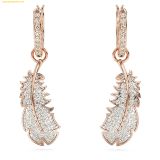  Khuyên Tai, Bông Tai Swarovski Nice Drop Earrings Feather, White, 18k Rose Gold Plated 5663486 