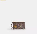  Ví Dài Coach Double Zip Wristlet In Signature Jacquard With Floral Embroidery Oak Multi CEF63 