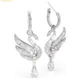  Bông Tai, Khuyên Tai Swarovski Swan earrings Swan, White, Rhodium plated 5723388 