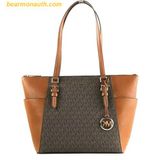  Túi Tote Michael Kors MK Charlotte Signature Leather Large Top Zip Tote Handbag Màu Nâu 