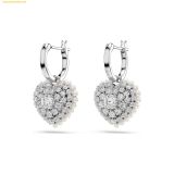  Khuyên Tai, Bông Tai Swarovski Hyperbola Rhodium Plated Crystal Pearl Heart Drop Earrings 5684384 