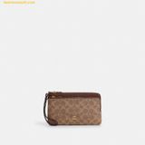  Ví Dài Coach Double Zip Wallet In Signature Canvas CX161 Nâu Logo 