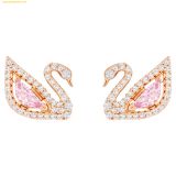  Bông Tai, Khuyên Tai Swarovski Swan drop earrings Swan, Pink, 18k rose gold plated 5469990 