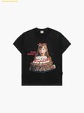  Áo Phông ADLV Chocolate Cake Girl Lettering Baby Face Short Sleeve T-Shirt 