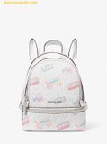  Balo Mini Michael Kors Rhea Extra-Small Printed Signature Logo Backpack Màu Trắng 